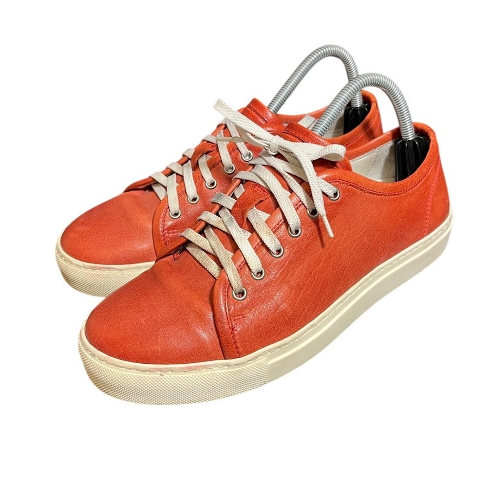Saks Fifth Avenue Men Red Orange Leather Sneakers Classic Size 7 Made In Italy